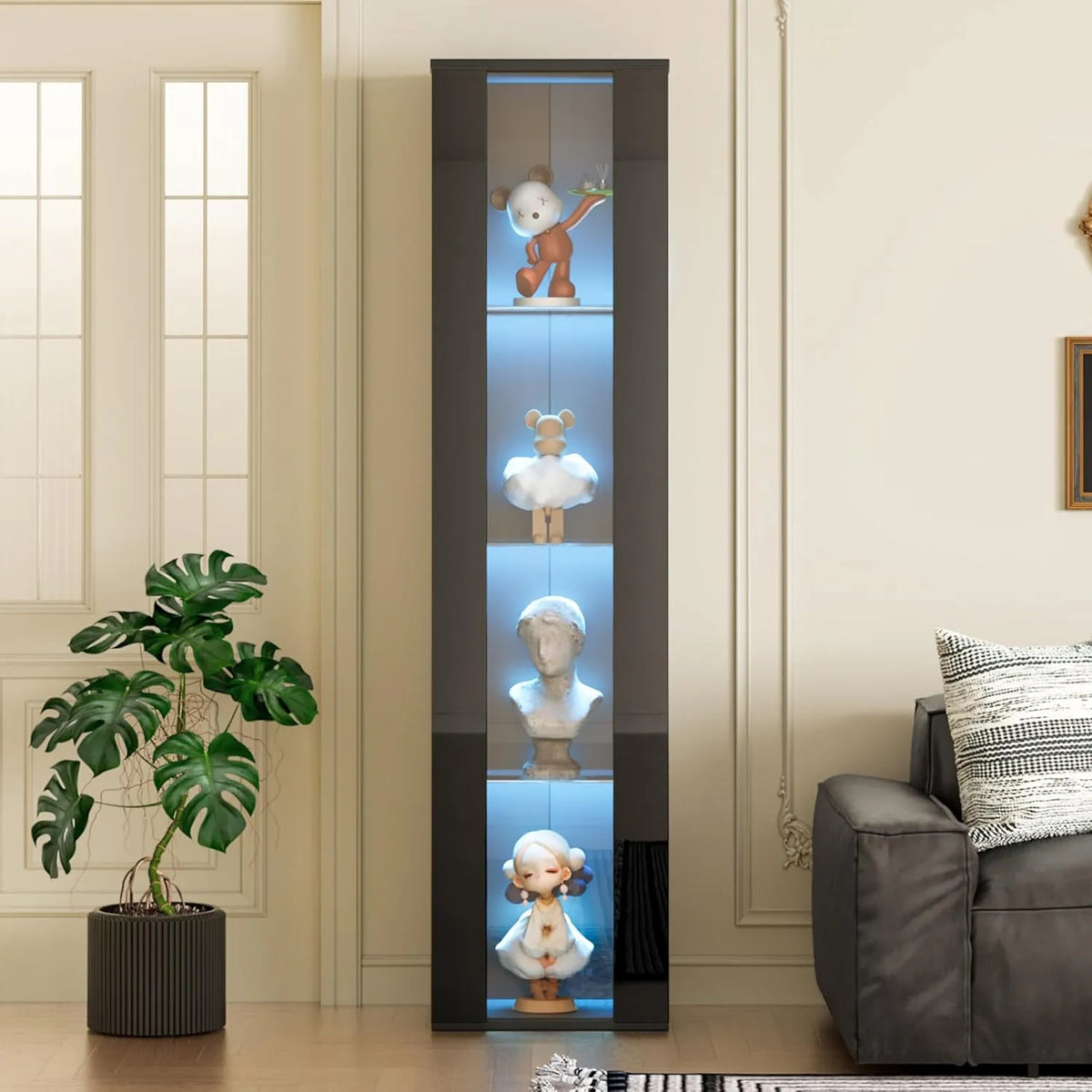 Vitrine Moderne en Verre avec Éclairage LED RGB et Télécommande, 40x29x170 cm