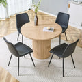 Ensemble de salle à manger scandinave en chêne 100 cm avec 4 chaises noires élégantes - Table ronde avec design moderne et chaises en cuir synthétique
