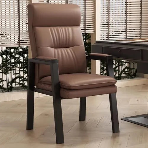 Fauteuil en cuir élégant avec accoudoirs et coussin confort - Idéal pour bureau, salon, réception - Couleur marron