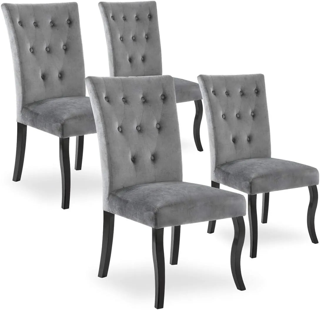 Ensemble de 4 chaises en velours gris Chaza avec capitonnage