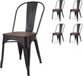 Kosmi - Lot de 4 chaises en métal noir avec assise en bois foncé - Design industriel élégant