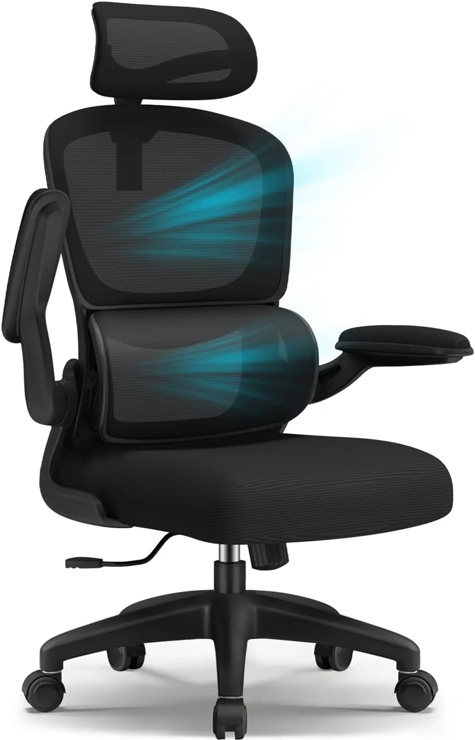 Chaise de Bureau Ergonomique Réglable avec Support Lombaire, 150kg, Confort Pivotant, Appui-tête et Accoudoirs