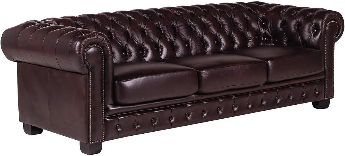 Canapé Chesterfield 4 Places en Cuir de Buffle Bordeaux - Brenton