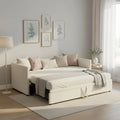 Canapé-lit Extensible 2 Places en Velours Beige avec Sommier à Lattes