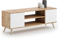 Meuble TV Scandinave en Chêne Doré et Blanc avec Pieds en Bois
