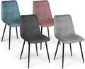 Ensemble de 4 chaises Mila en velours couleurs pastel - bleu, gris clair, gris foncé, rose