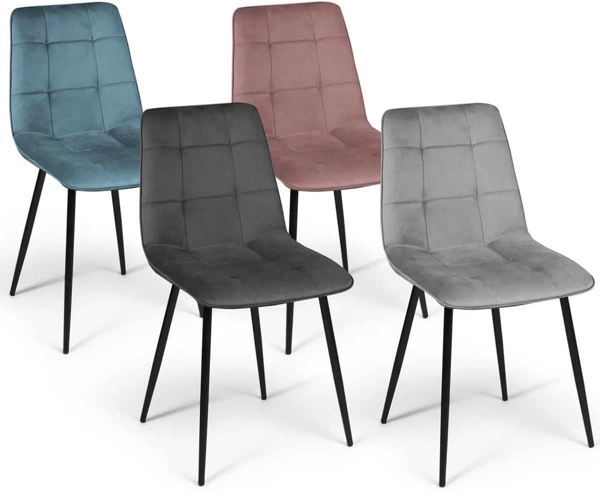Ensemble de 4 chaises Mila en velours couleurs pastel - bleu, gris clair, gris foncé, rose