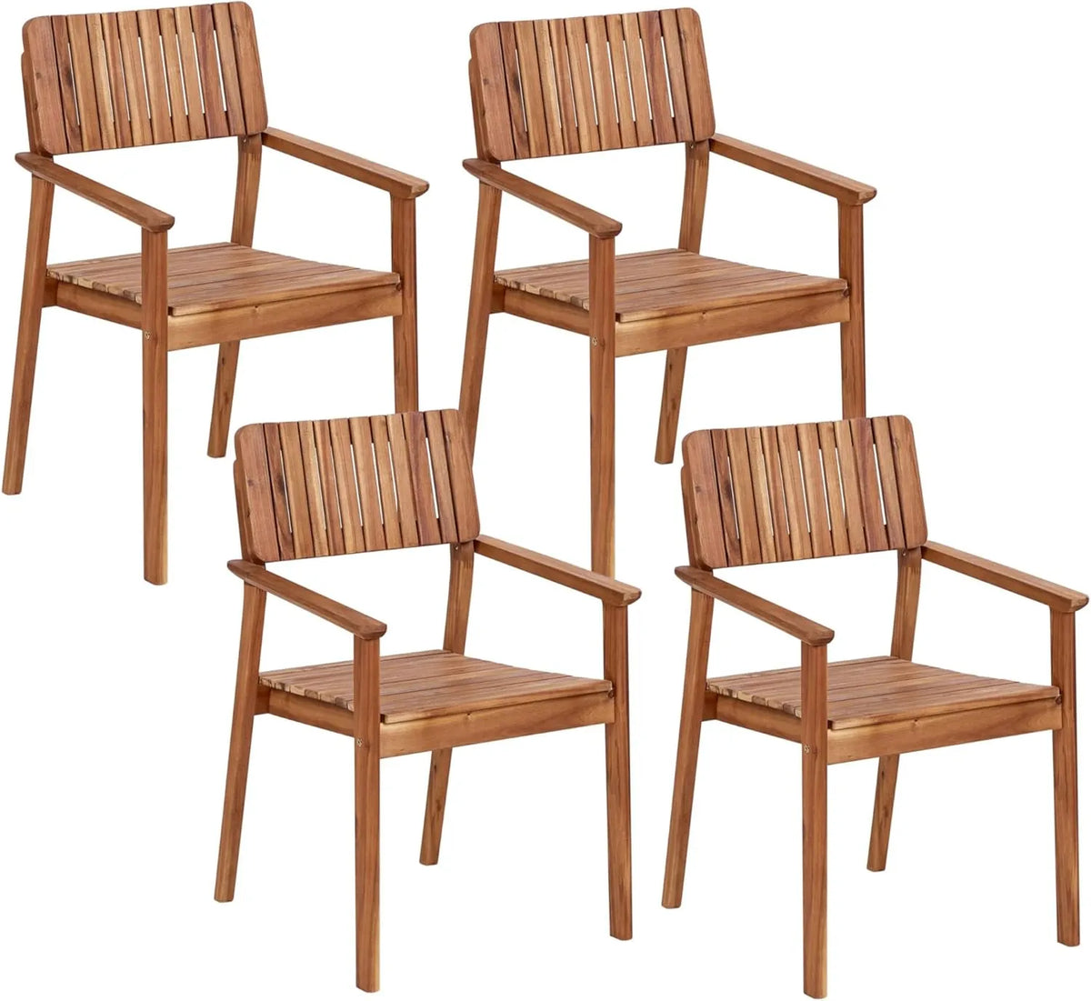 Ensemble de 4 Chaises de Jardin en Bois d'Acacia Clair