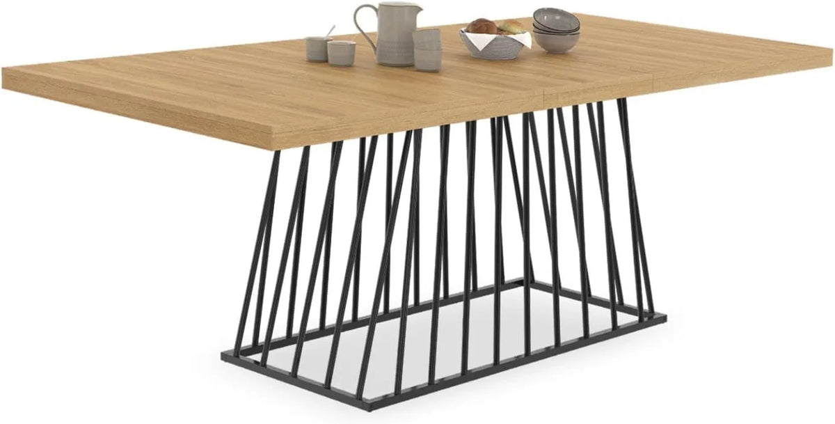 Table Extensible Yuna en Bois et Métal Noir pour 6-10 Personnes, 160-200 cm