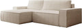 Canapé d'angle gauche convertible en velours côtelé beige - Modèle Amelia