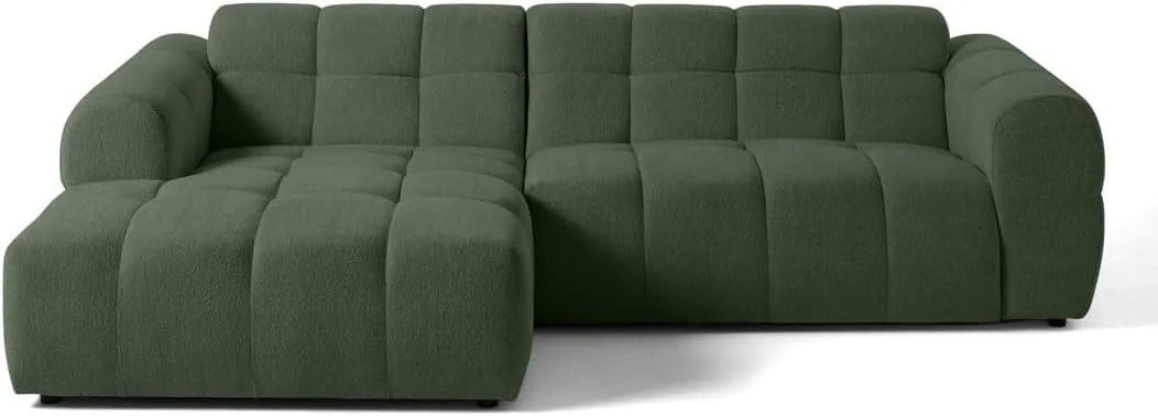 Canapé d'angle gauche en textile vert pour 4 personnes - Design moderne Lisa