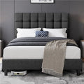 Lit Double 140x200 cm Gris Foncé avec Sommier Réglable en Bois et Métal