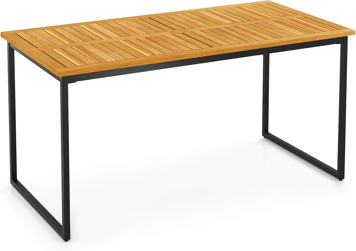 Grande Table de Jardin en Bois d'Acacia - 6 Personnes, Trou pour Parasol