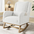 Chaise à Bascule en Velours Teddy Blanc avec Poches de Rangement - 96x94x70cm