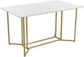 Table de Salle à Manger Merax 140x80 cm, Design Marbre, Pieds Réglables en Métal, Blanc/Doré