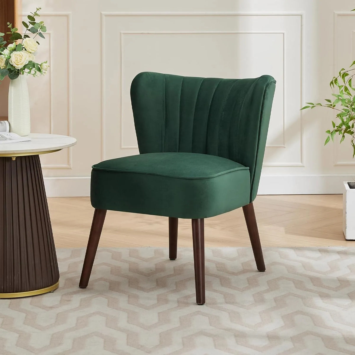 Fauteuil en velours moderne sans accoudoirs avec pieds en bois, pour salon et chambre, capacité 136 kg