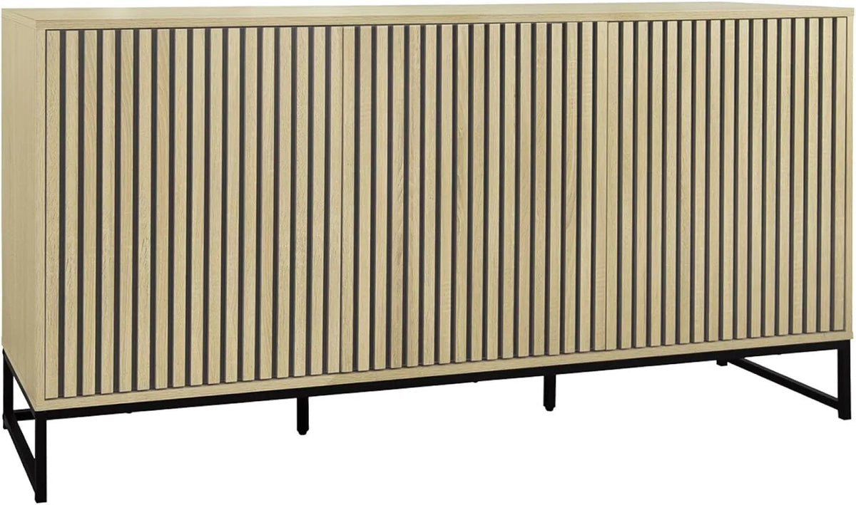 Buffet Moderne 3 Portes Bois Rainuré avec Pieds Métalliques, 160cm