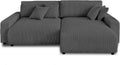 Canapé d'angle réversible en velours côtelé avec coffre - 4 places - Gris foncé