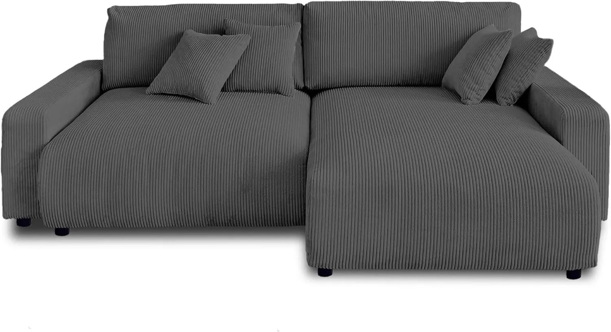 Canapé d'angle réversible en velours côtelé avec coffre - 4 places - Gris foncé