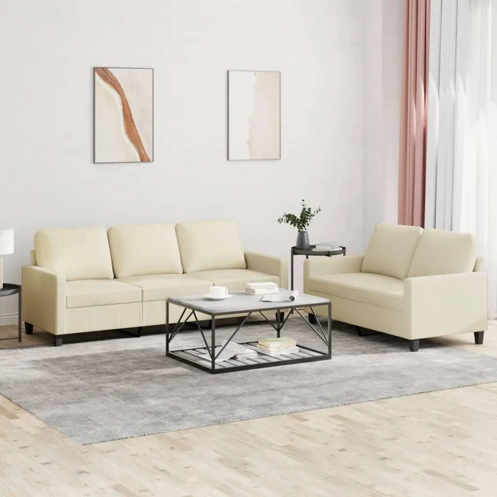 Set de Canapés 2+3 Places en Similicuir Crème - Design Moderne - Cadre Métallique Résistant - Confort en Mousse pour Salon