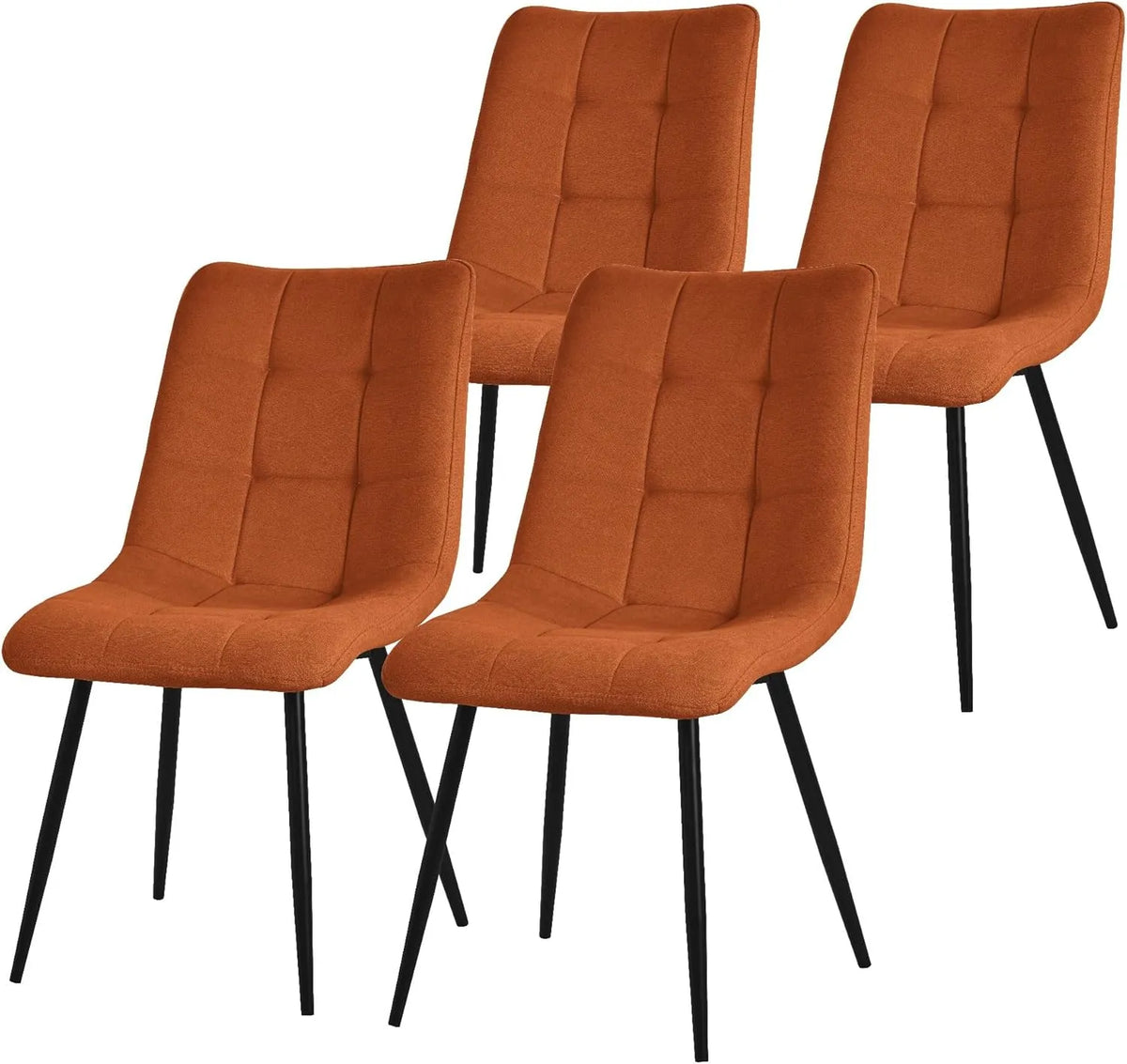 Ensemble de 4 Chaises de Salle à Manger Orange avec Dossier et Pieds Métalliques Noirs