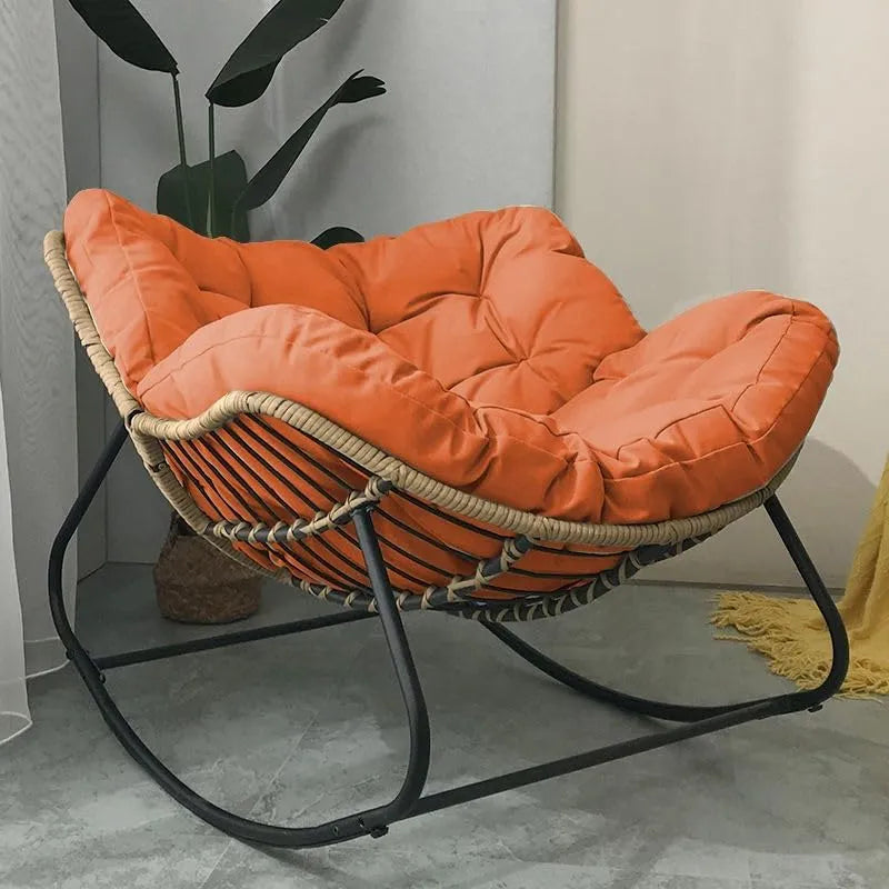 Fauteuil à Bascule en Rotin et Osier - Design Papasan pour Terrasse et Jardin