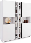 Étagère Modulaire Romina en Frêne Blanc, Meuble de Rangement pour Salon, Chambre ou Bureau, Fabriqué en Italie