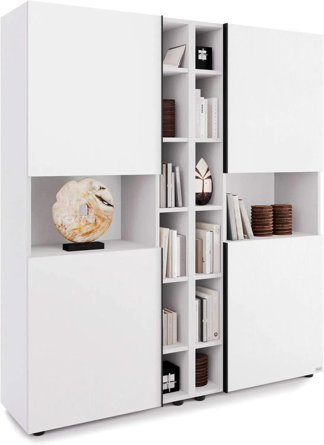 Étagère Modulaire Romina en Frêne Blanc, Meuble de Rangement pour Salon, Chambre ou Bureau, Fabriqué en Italie