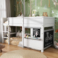 Lit superposé en pin massif blanc 90x200 cm avec échelle pour enfants, espace créatif avec étagère intégrée