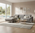Grand Canapé d'Angle en Velours Gris 5 Places - Confort Luxueux et Design Moderne