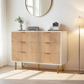 Commode Scandinave Élégante à 6 Tiroirs en Bois Blanc et Naturel, 100cm, Pieds Métalliques, pour Chambre ou Salon