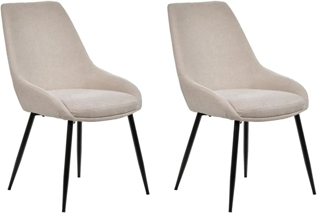 Ensemble de 2 Chaises Confort Beige en Tissu avec Pieds Métalliques Noirs - Design Moderne