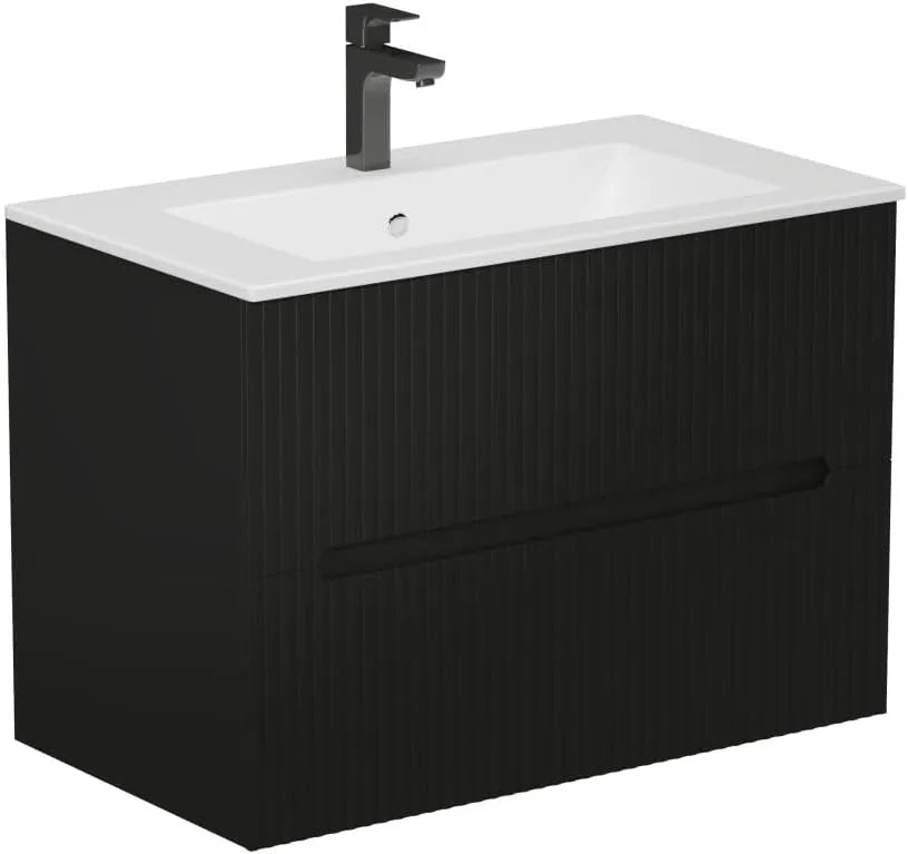 Ensemble de Meubles de Salle de Bain Suspendu avec Vasque Intégrée - Design Noir Strié - 80 cm - PAVANI