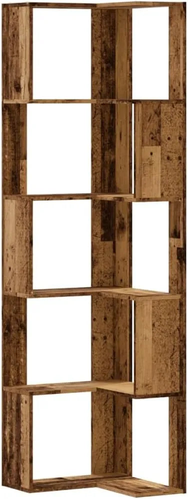 Étagère d'Angle à 5 Niveaux en Bois Reconstitué Ancien