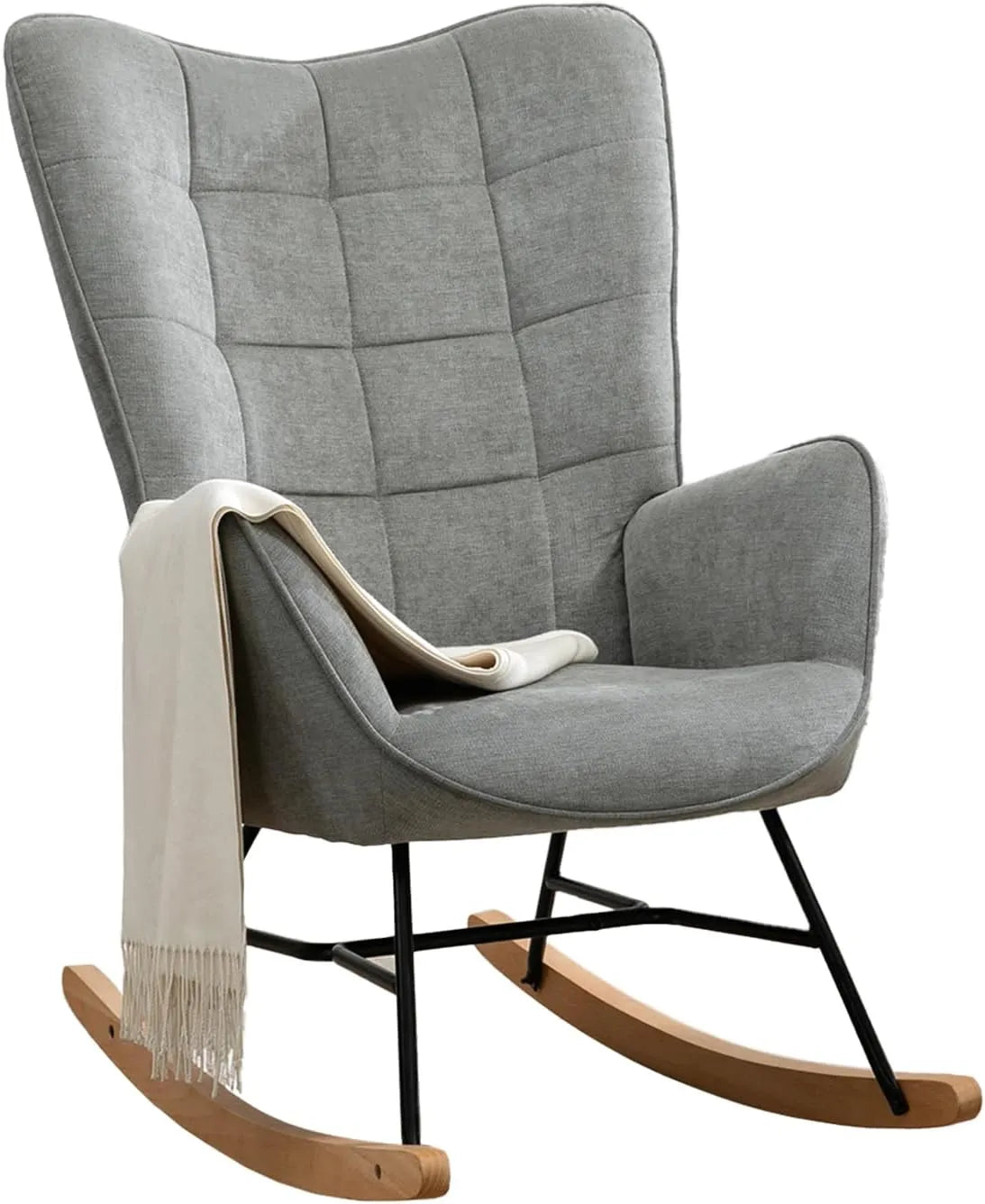 Fauteuil à Bascule d'Allaitement Scandinave en Tissu pour Salon Gris