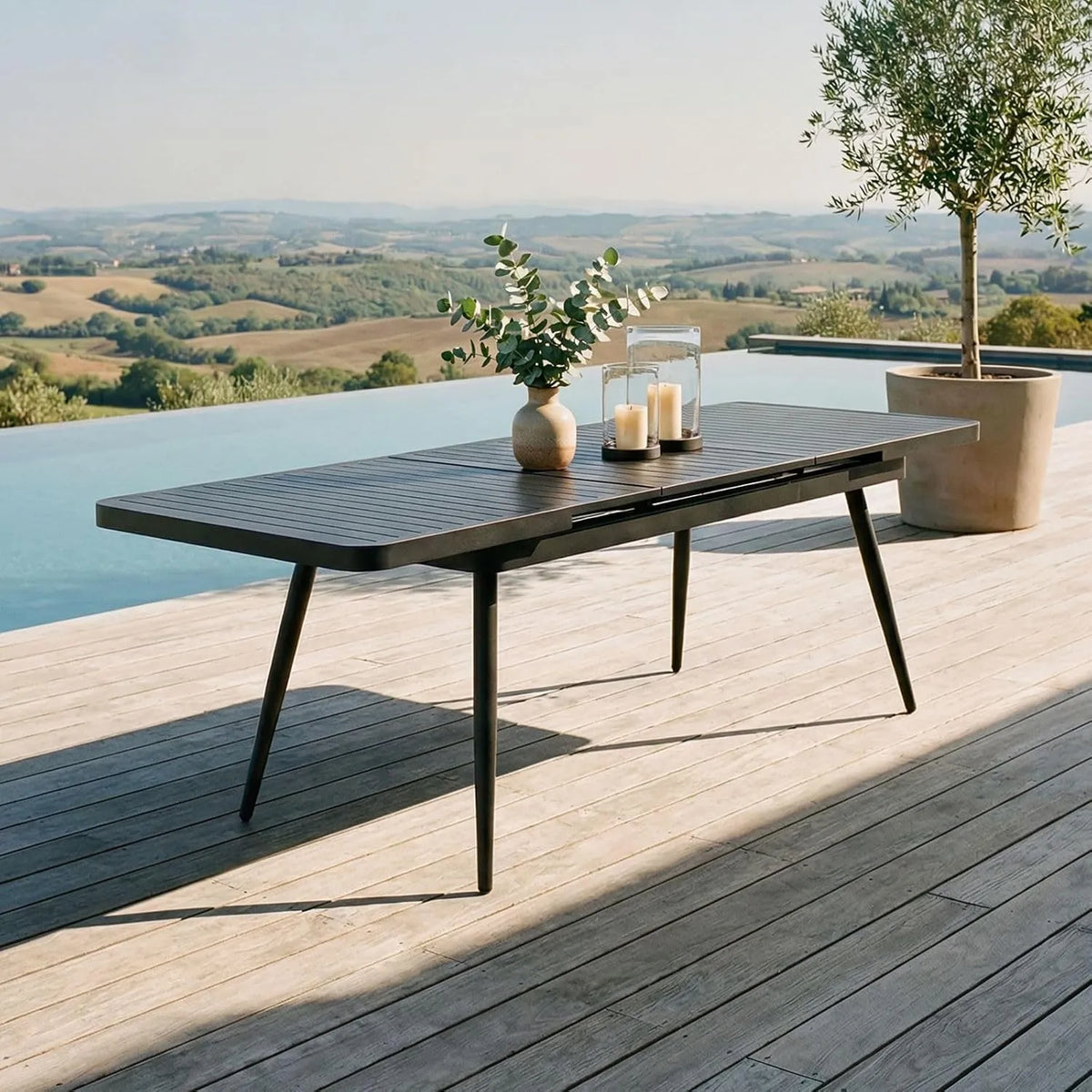 Table Extensible de Jardin en Aluminium Noir 180 cm - Résistante aux Intempéries, Entretien Facile