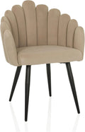Chaise de salle à manger en velours beige avec dossier coquillage et pieds en métal
