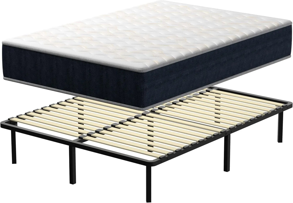 TEENO Matelas en Mousse à Mémoire 140x200 cm avec Sommier à Lattes et Pieds Inclus