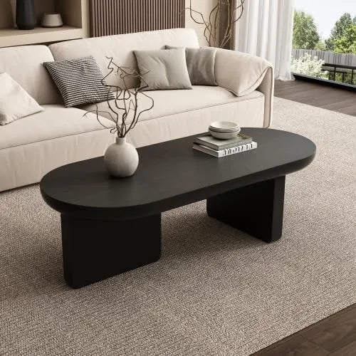 Table basse moderne Merax - Design minimaliste avec plateau ovale - Structure MDF - Dimensions: 119,7 x 49,8 x 35,5 cm