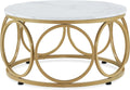 Table Basse Ronde en Bois avec Structure Métal 80 cm, Design Moderne pour Salon, Blanc