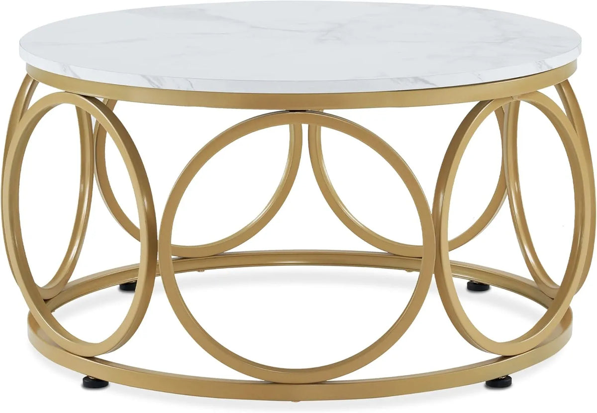Table Basse Ronde en Bois avec Structure Métal 80 cm, Design Moderne pour Salon, Blanc