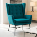 Fauteuil Scandinave en Velours Confortable avec Pieds Métalliques pour Salon - Chaise de Lecture Relaxante (Bleu Canard)