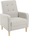Fauteuil Relaxation Confortable en Lin avec Pieds en Bois - Gris Clair