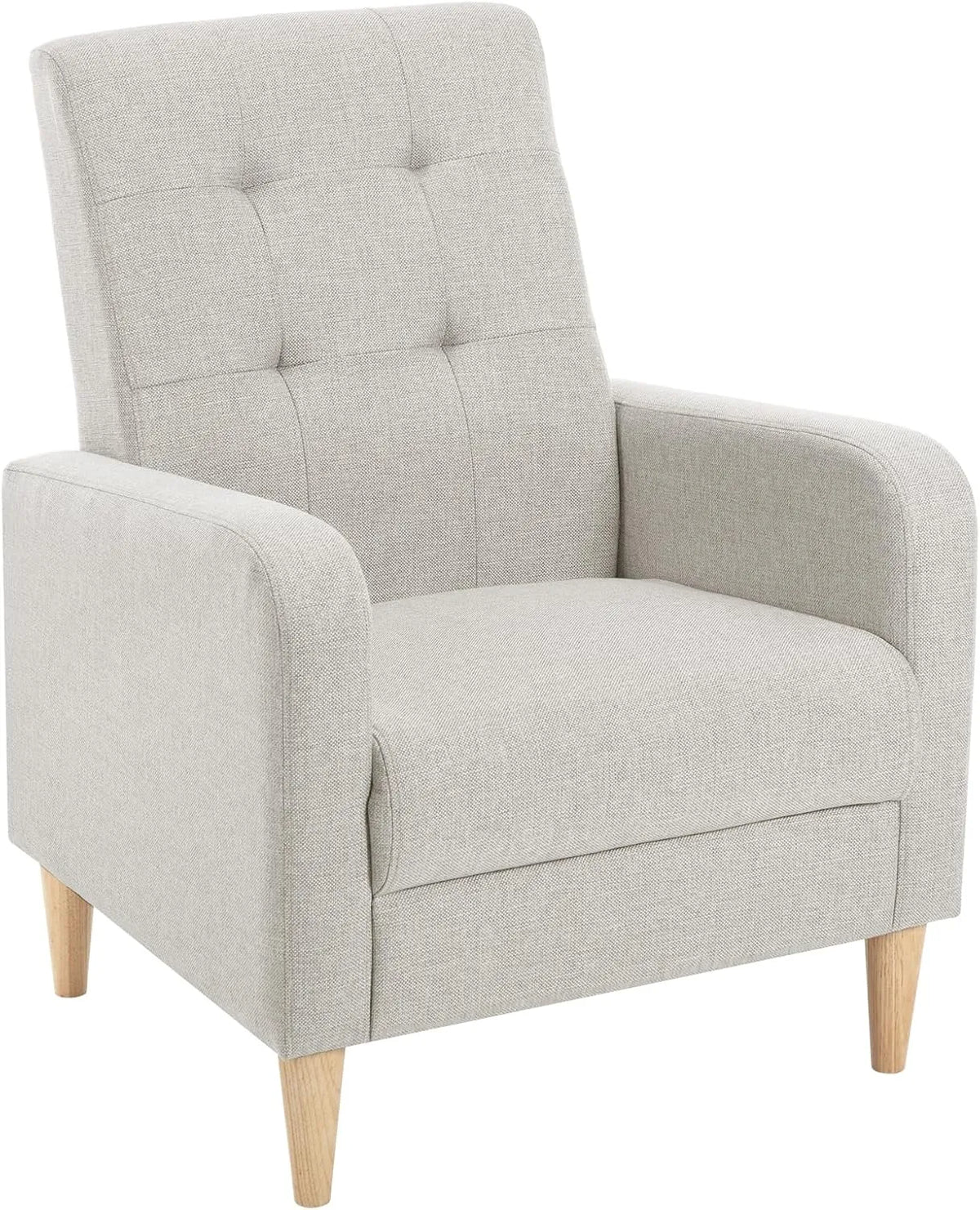 Fauteuil Relaxation Confortable en Lin avec Pieds en Bois - Gris Clair