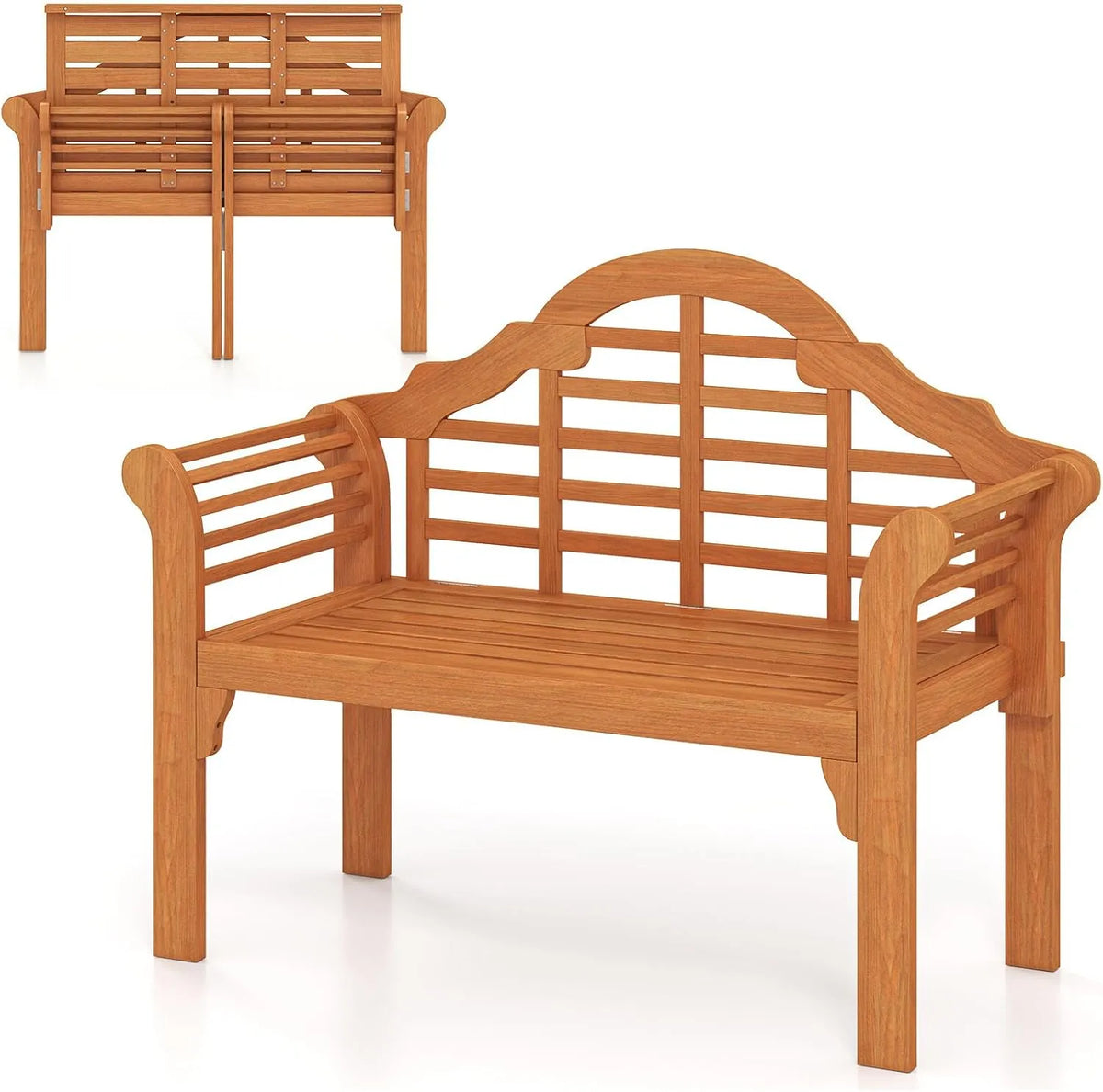 Banc de Jardin Pliable en Bois d'Acacia avec Dossier Réglable et Accoudoirs Ergonomiques, 360 KG, 123x54x96 CM