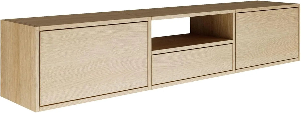 Meuble TV Mural 150 cm Scandinave en Chêne avec Rangement Multimedia