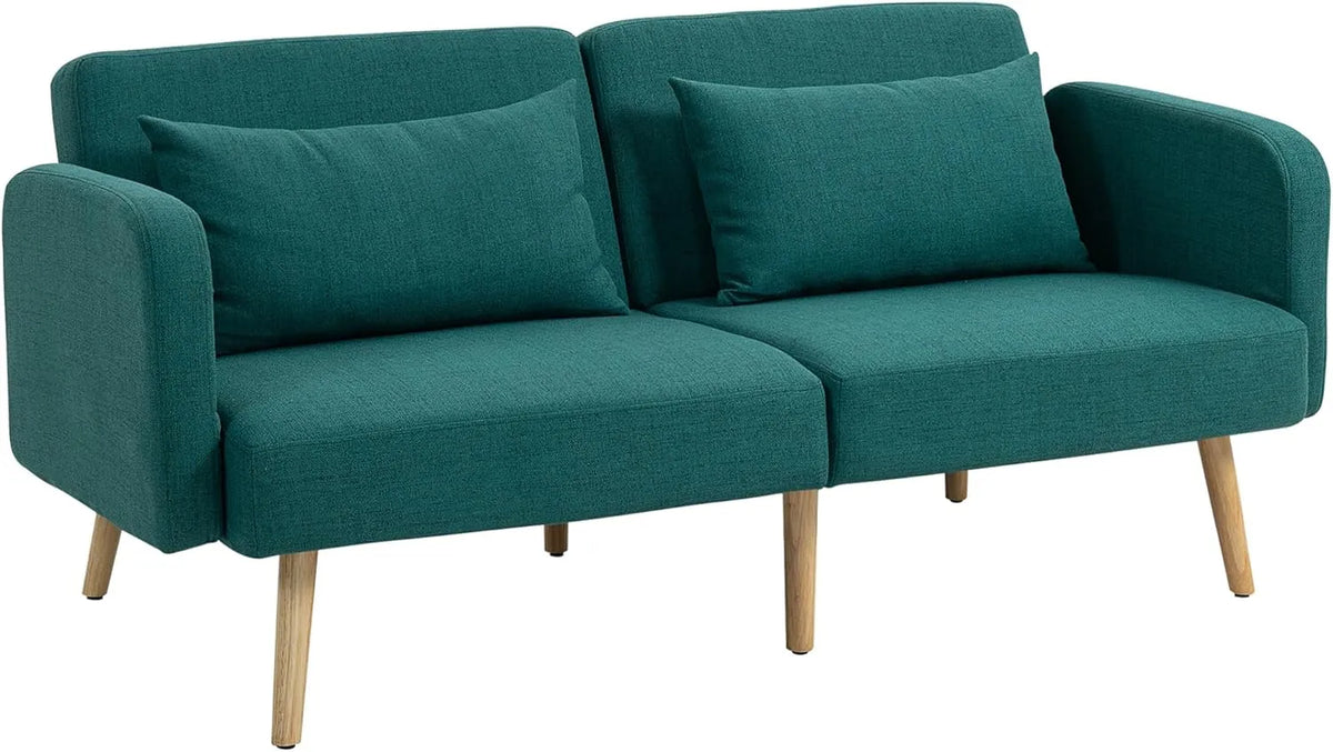 Canapé Convertible 3 Places en Tissu Vert avec Dossier Inclinable et Accoudoirs Réglables
