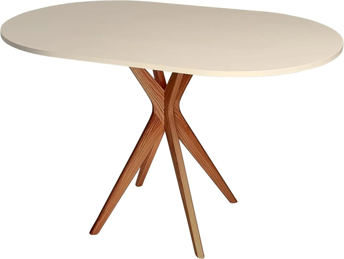 Table à Manger Ovale en Bois Massif 100x75 cm pour 4 Personnes - Design Moderne Beige