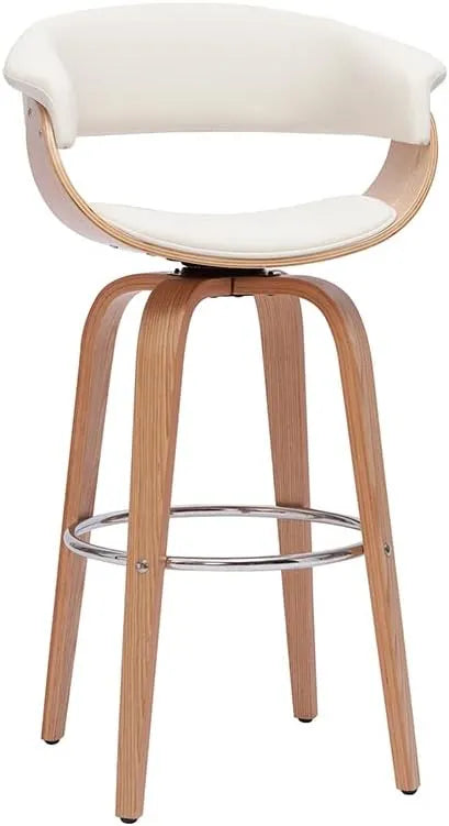 Tabouret de Bar Design Pivotant Blanc et Bois Clair - Miliboo OKTAV, 67 cm