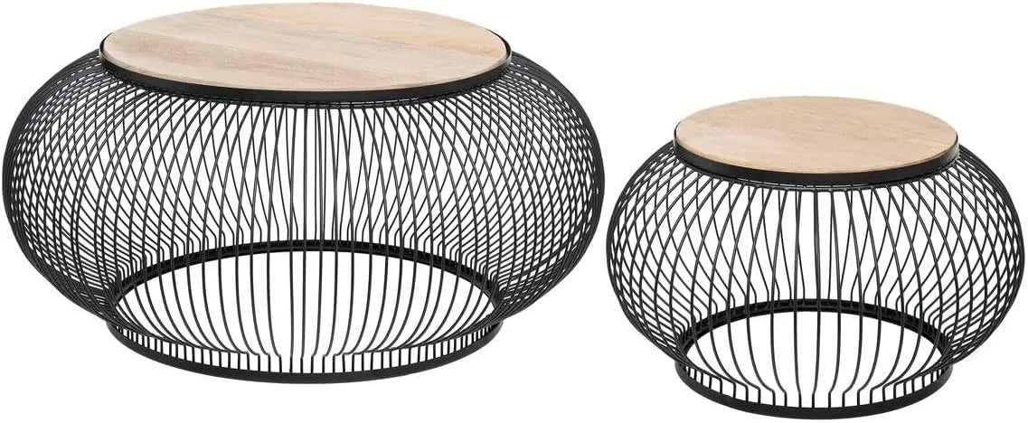 Ensemble de Tables Basses Gigognes en Métal et Bois de Manguier - Esther Noires